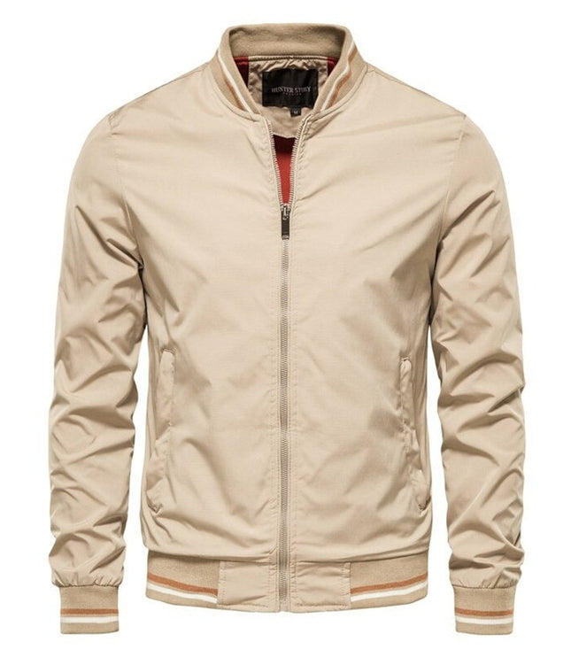 Men's Full-Zip Bomber Jacket with Varsity Striped Trim