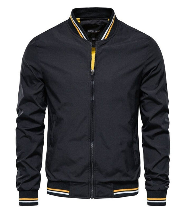 Men's Full-Zip Bomber Jacket with Varsity Striped Trim