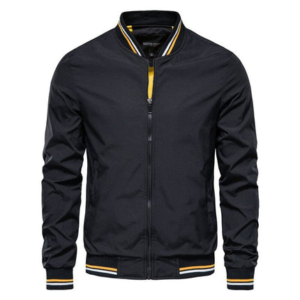 Men's Full-Zip Bomber Jacket with Varsity Striped Trim