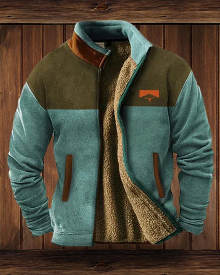 Men's Full Zip Cardigan Jacket, Sherpa Lined Aztec Print