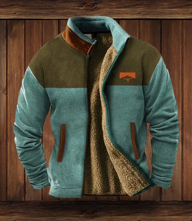 Men's Full Zip Cardigan Jacket, Sherpa Lined Aztec Print