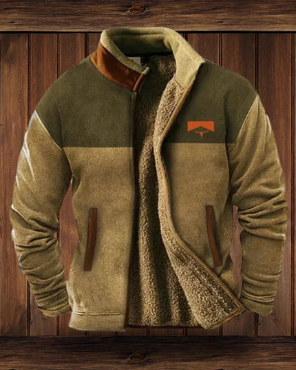 Men's Full Zip Cardigan Jacket, Sherpa Lined Aztec Print