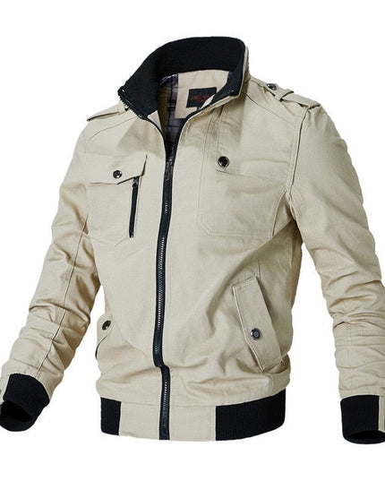 Men's Full-Zip Military Bomber Jacket with Epaulets and Cuff Rib