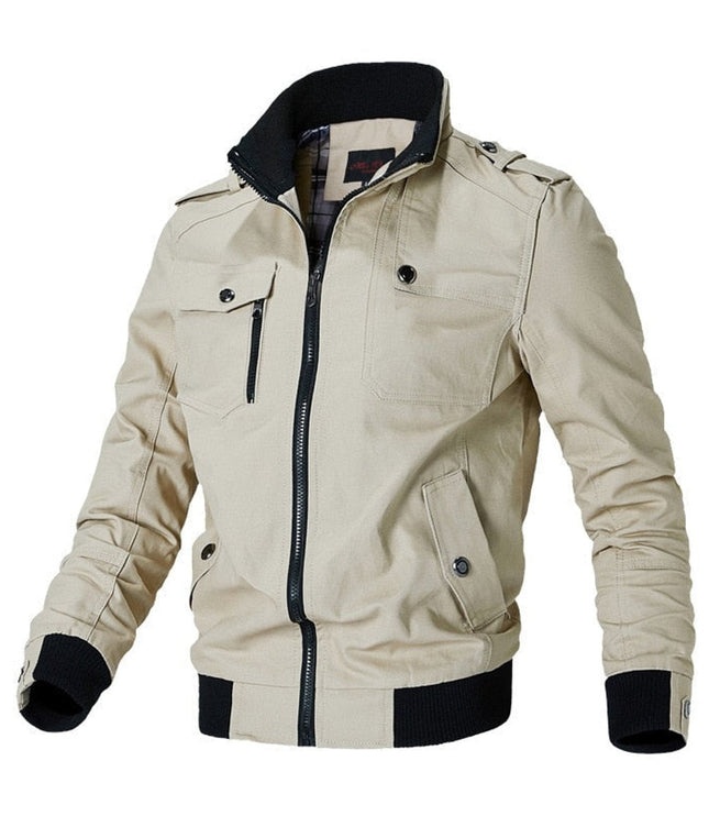 Men's Full-Zip Military Bomber Jacket with Epaulets and Cuff Rib