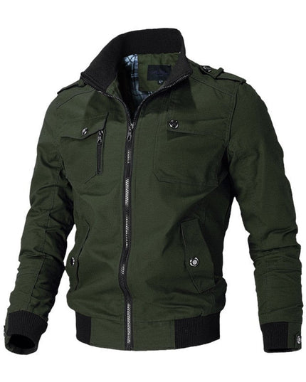 Men's Full-Zip Military Bomber Jacket with Epaulets and Cuff Rib