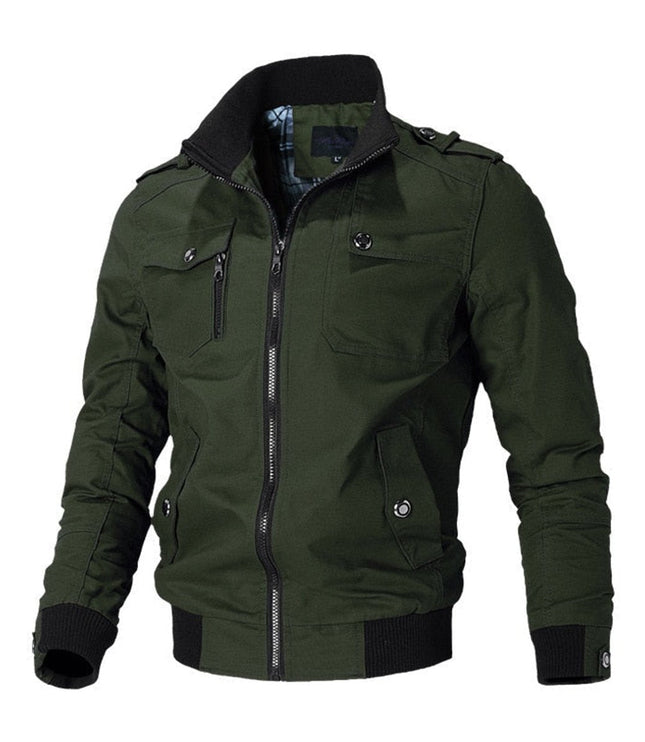 Men's Full-Zip Military Bomber Jacket with Epaulets and Cuff Rib