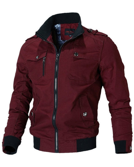 Men's Full-Zip Military Bomber Jacket with Epaulets and Cuff Rib