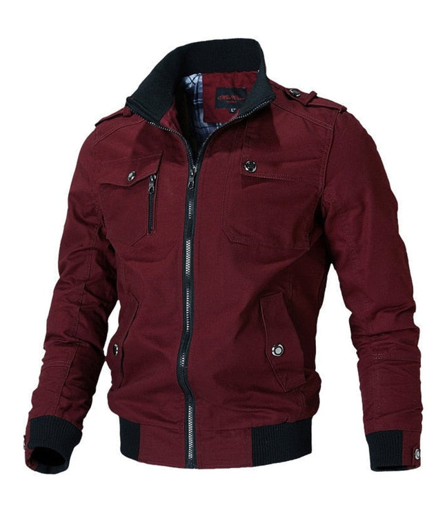 Men's Full-Zip Military Bomber Jacket with Epaulets and Cuff Rib