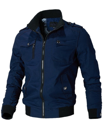 Men's Full-Zip Military Bomber Jacket with Epaulets and Cuff Rib