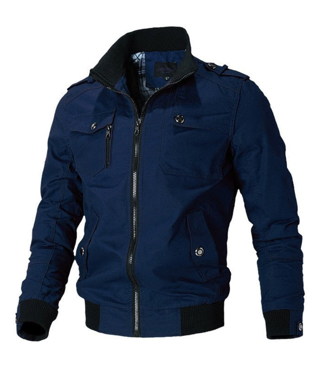 Men's Full-Zip Military Bomber Jacket with Epaulets and Cuff Rib