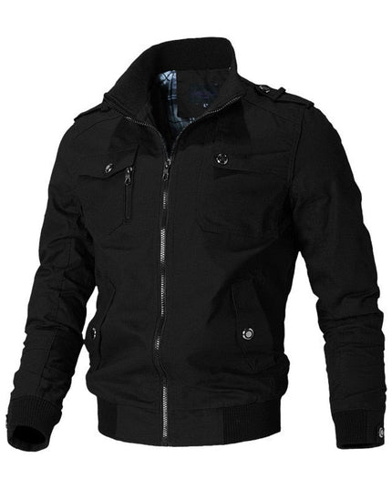 Men's Full-Zip Military Bomber Jacket with Epaulets and Cuff Rib