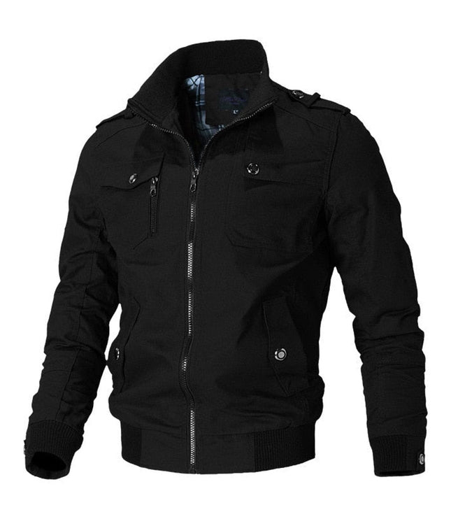Men's Full-Zip Military Bomber Jacket with Epaulets and Cuff Rib