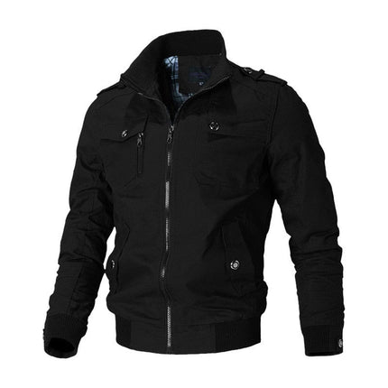 Men's Full-Zip Military Bomber Jacket with Epaulets and Cuff Rib