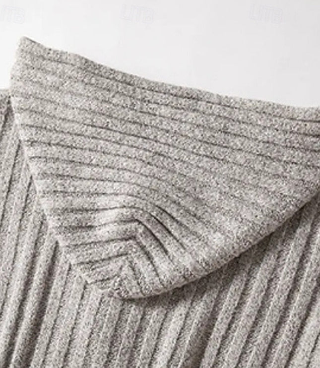 Men's Grey Hooded Cable Knit Sweater Cardigan Button Front