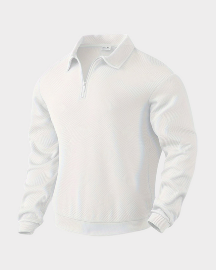 Men's Half Zip Collared Knit Pullover Sweater in White