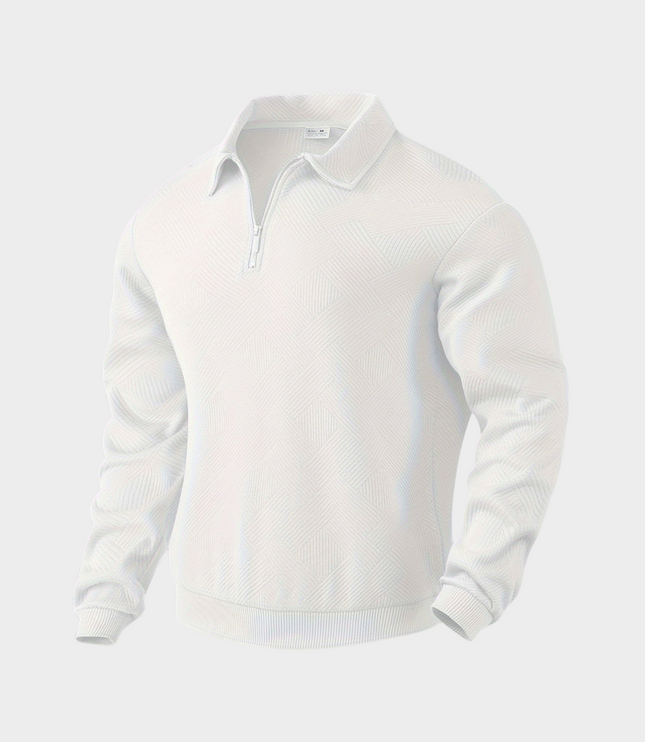 Men's Half Zip Collared Knit Pullover Sweater in White