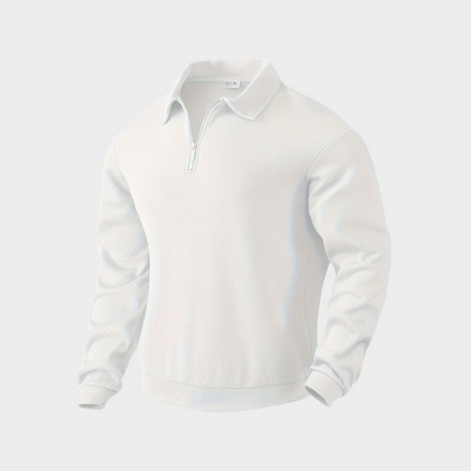 Men's Half Zip Collared Knit Pullover Sweater in White