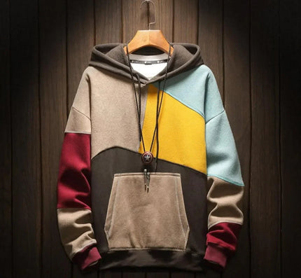 Men's Hooded Sweatshirt with Kangaroo Pocket, Color Block