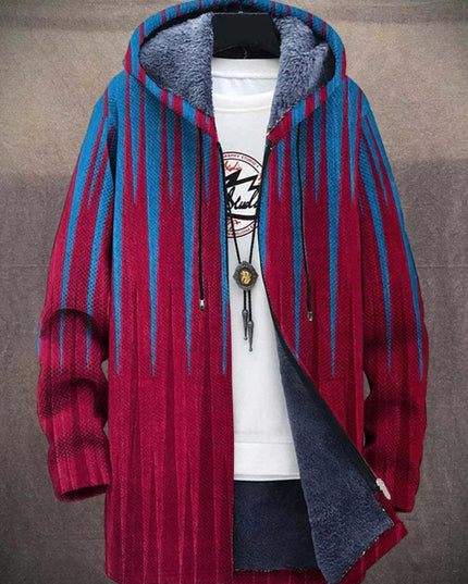 Men's Hooded Zip Up Cardigan, Fleece Lined Abstract Print