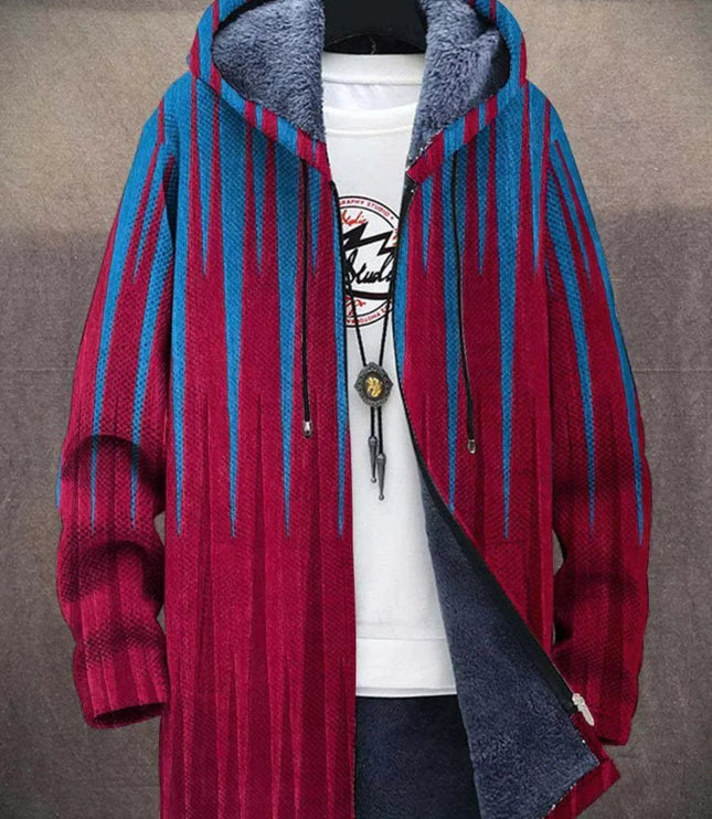 Men's Hooded Zip Up Cardigan, Fleece Lined Abstract Print