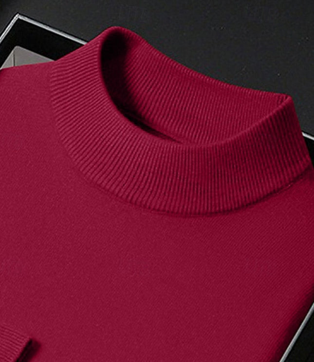 Men's Knit Pullover Sweater Mock Neck Ribbed Collar