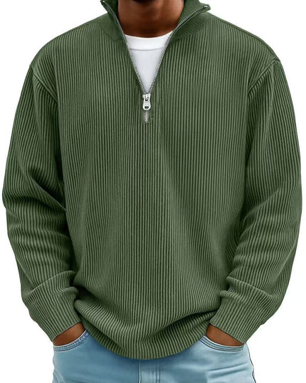 Men's Knit Pullover Sweater with Quarter Zip, Ribbed Relaxed Fit
