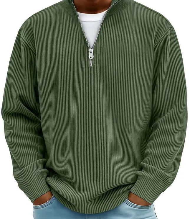 Men's Knit Pullover Sweater with Quarter Zip, Ribbed Relaxed Fit