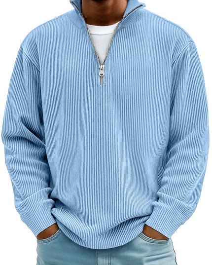 Men's Knit Pullover Sweater with Quarter Zip, Ribbed Relaxed Fit