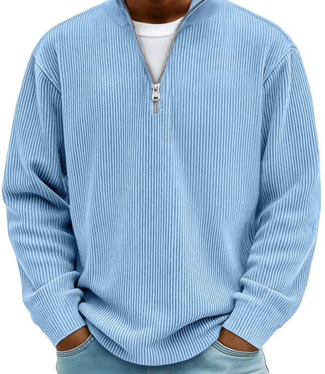 Men's Knit Pullover Sweater with Quarter Zip, Ribbed Relaxed Fit