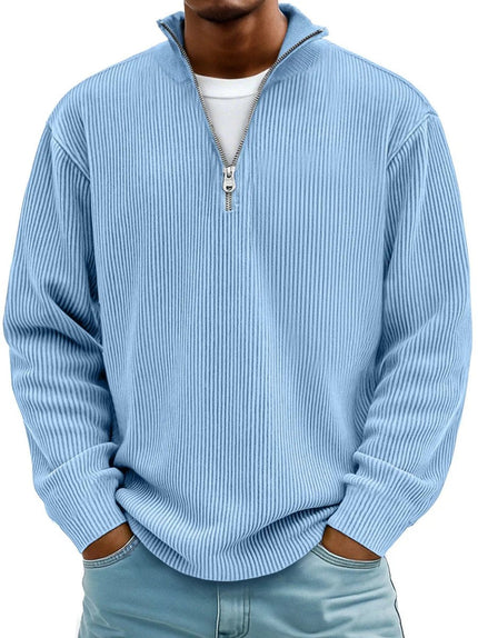 Men's Knit Pullover Sweater with Quarter Zip, Ribbed Relaxed Fit