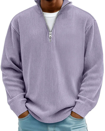 Men's Knit Pullover Sweater with Quarter Zip, Ribbed Relaxed Fit