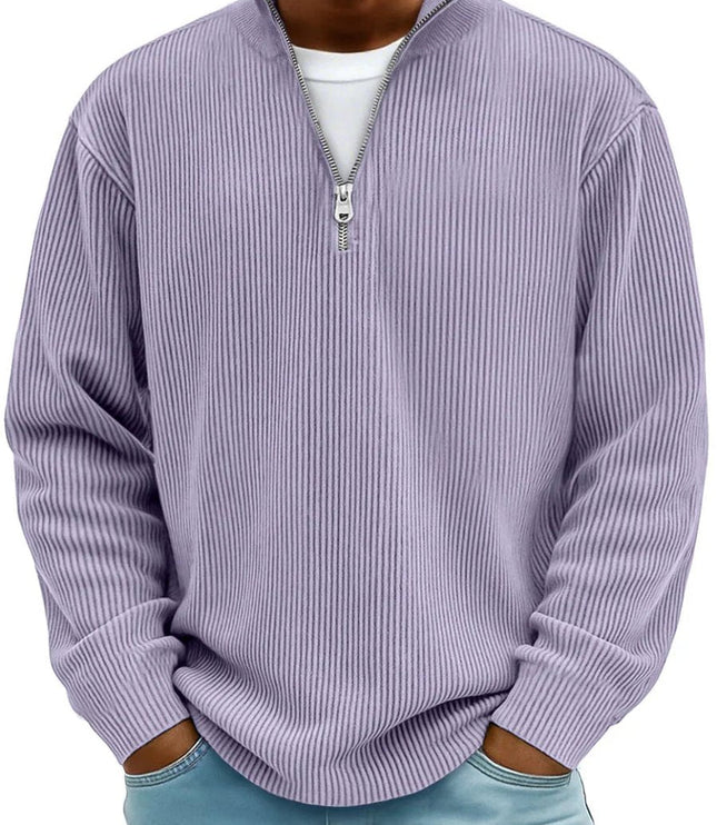 Men's Knit Pullover Sweater with Quarter Zip, Ribbed Relaxed Fit