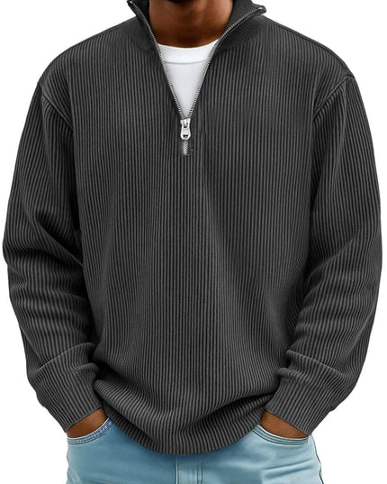 Men's Knit Pullover Sweater with Quarter Zip, Ribbed Relaxed Fit