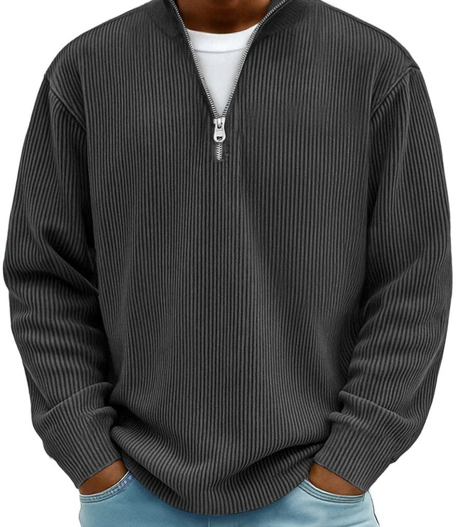 Men's Knit Pullover Sweater with Quarter Zip, Ribbed Relaxed Fit