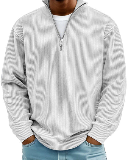 Men's Knit Pullover Sweater with Quarter Zip, Ribbed Relaxed Fit