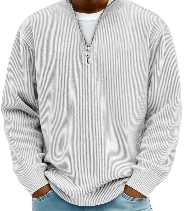 Men's Knit Pullover Sweater with Quarter Zip, Ribbed Relaxed Fit