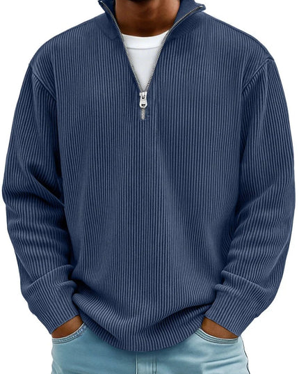 Men's Knit Pullover Sweater with Quarter Zip, Ribbed Relaxed Fit