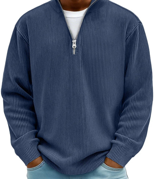 Men's Knit Pullover Sweater with Quarter Zip, Ribbed Relaxed Fit