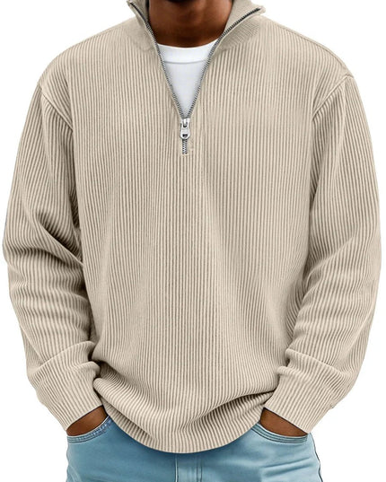 Men's Knit Pullover Sweater with Quarter Zip, Ribbed Relaxed Fit