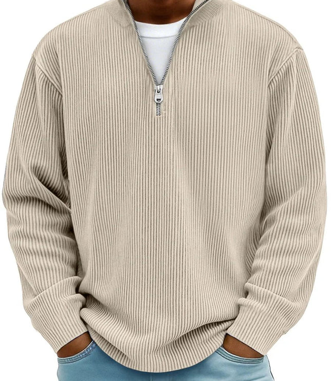 Men's Knit Pullover Sweater with Quarter Zip, Ribbed Relaxed Fit