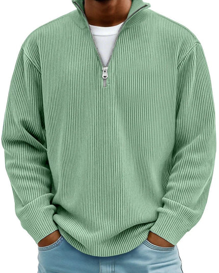 Men's Knit Pullover Sweater with Quarter Zip, Ribbed Relaxed Fit