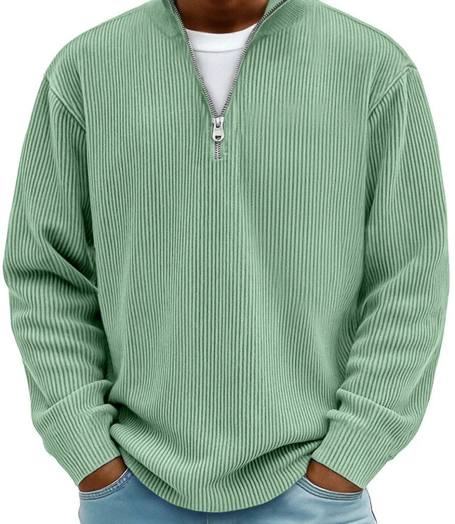 Men's Knit Pullover Sweater with Quarter Zip, Ribbed Relaxed Fit
