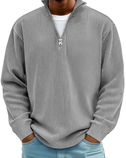 Men's Knit Pullover Sweater with Quarter Zip, Ribbed Relaxed Fit