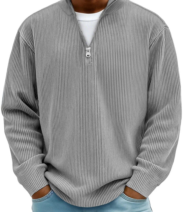 Men's Knit Pullover Sweater with Quarter Zip, Ribbed Relaxed Fit