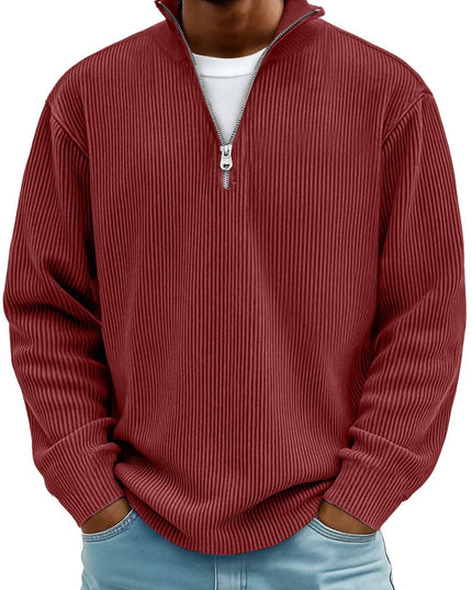 Men's Knit Pullover Sweater with Quarter Zip, Ribbed Relaxed Fit