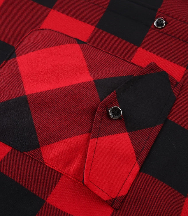 Men's Lined Fall Shacket Hooded Plaid Shirt Jacket