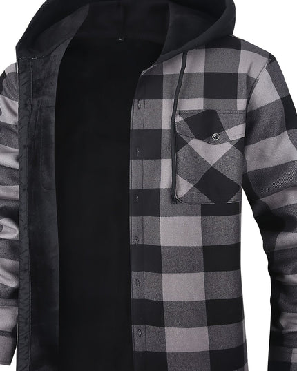 Men's Lined Fall Shacket Hooded Plaid Shirt Jacket