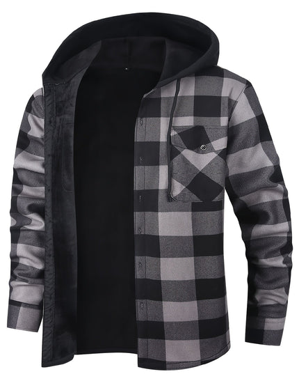 Men's Lined Fall Shacket Hooded Plaid Shirt Jacket