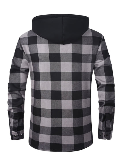 Men's Lined Fall Shacket Hooded Plaid Shirt Jacket