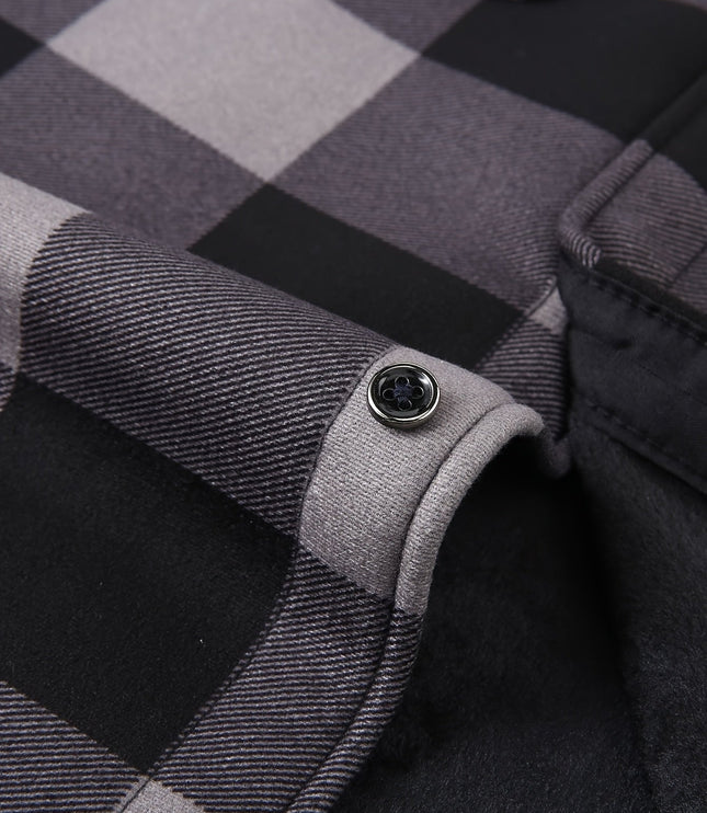 Men's Lined Fall Shacket Hooded Plaid Shirt Jacket